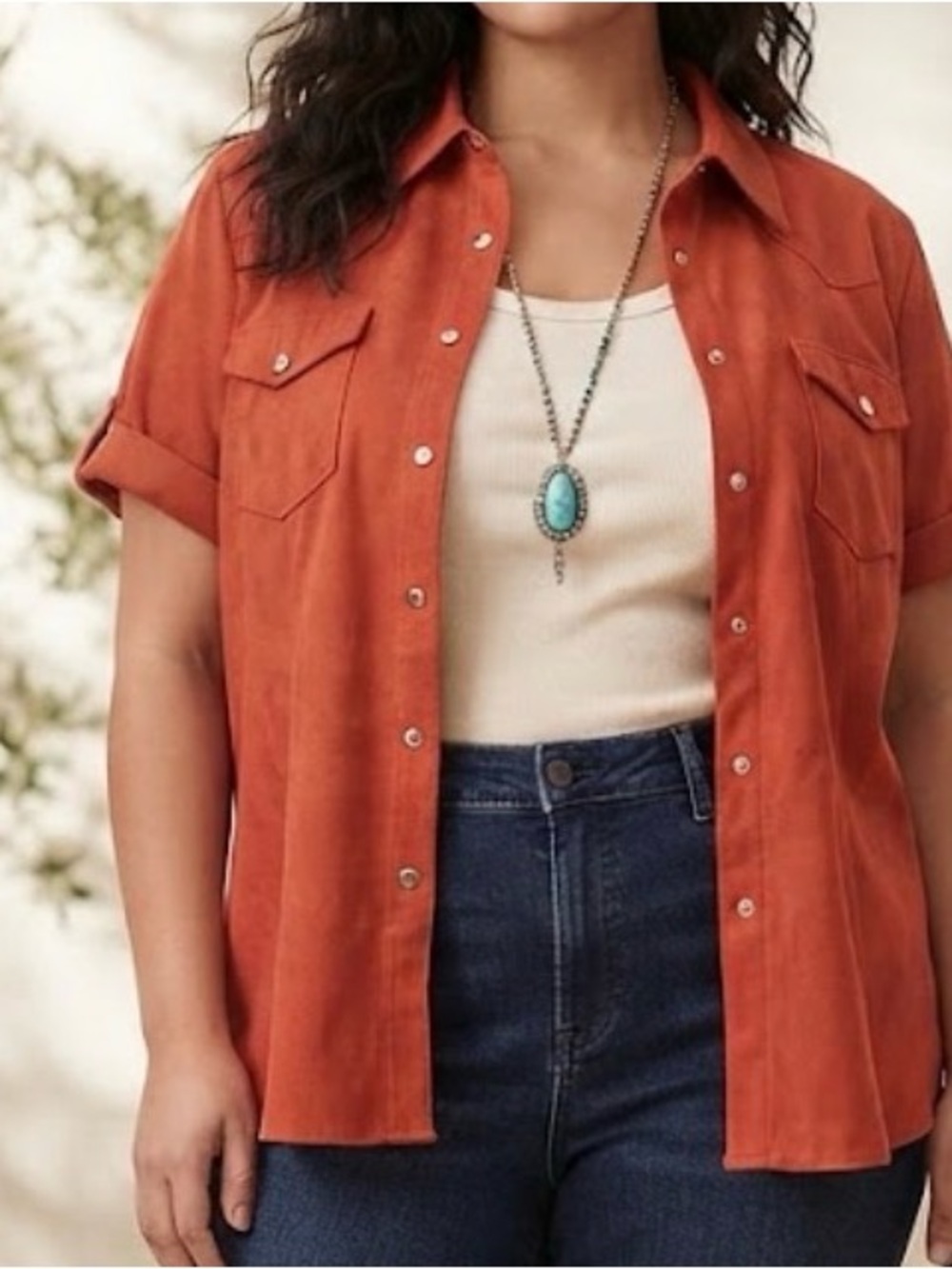 Venezia Plus Size 22/24 Rust Orange Faux Suede Western Snap Shirt